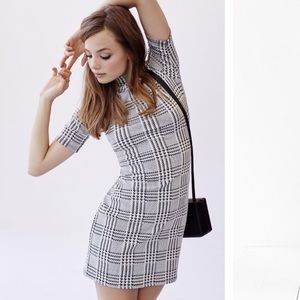 Cooperative black and white mini dress mock neck